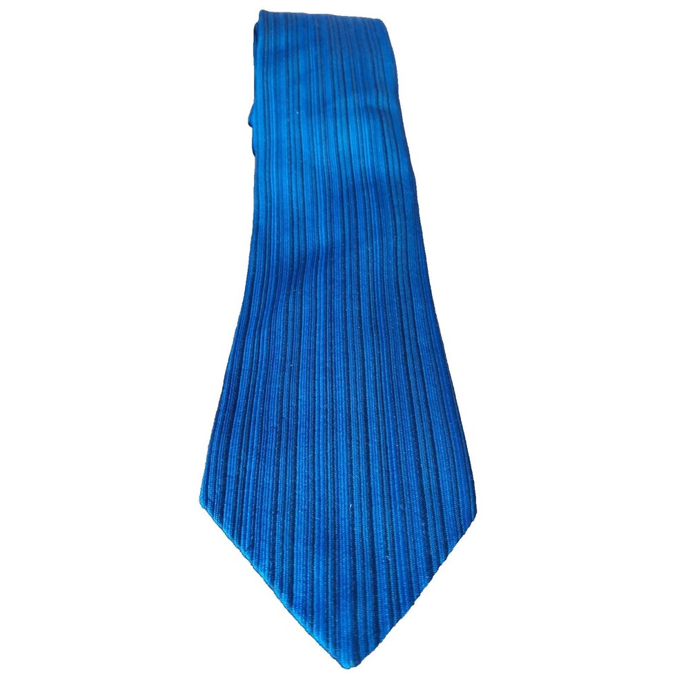 Duchamp London Blue Black Vertical Stripe 100% Silk Necktie Tie 58" x 3.5"